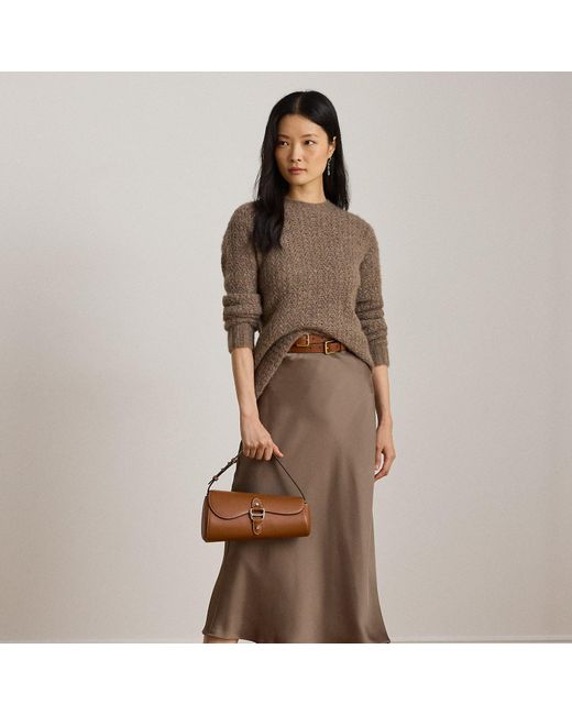 Ralph Lauren Brown Satin Charmeuse Midi Skirt