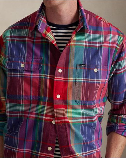 Polo Ralph Lauren Blue Classic Fit Plaid Oxford Workshirt for men