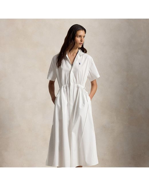 Polo Ralph Lauren White Cotton Drawcord Maxi Shirtdress