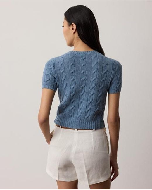 Ralph Lauren Blue Cashmere Cable-Knit Cropped Jumper