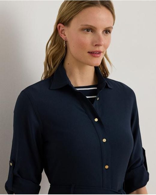 Ralph Lauren Blue Double-Faced Georgette Shirt Dress