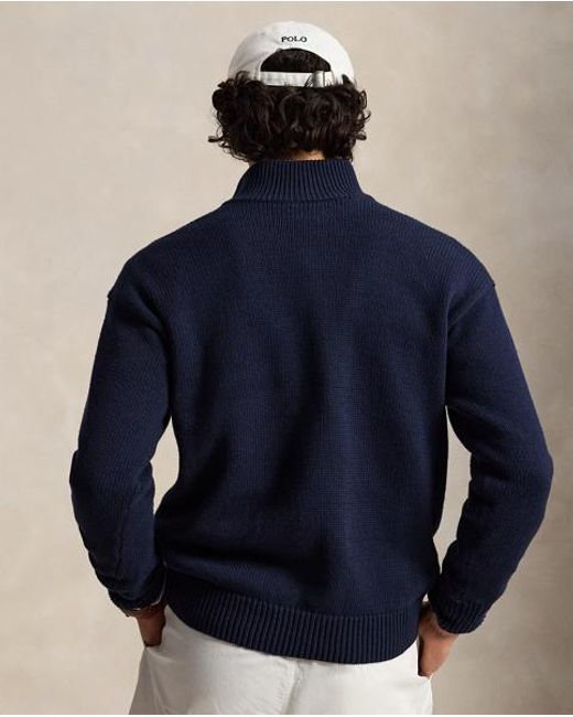 Polo Ralph Lauren Blue Relaxed Fit Cotton Quarter-Zip Jumper for men