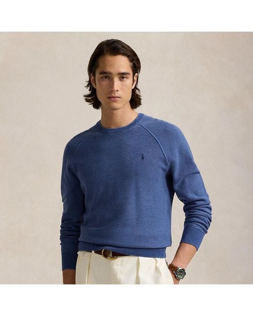 Polo Ralph Lauren Blue Textured Cotton Crewneck Jumper for men