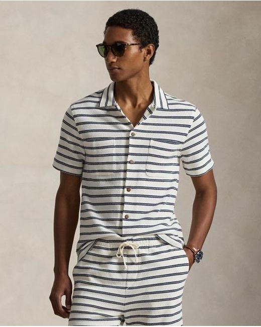 Polo Ralph Lauren Brown Striped Pointelle-Jersey Camp Shirt for men