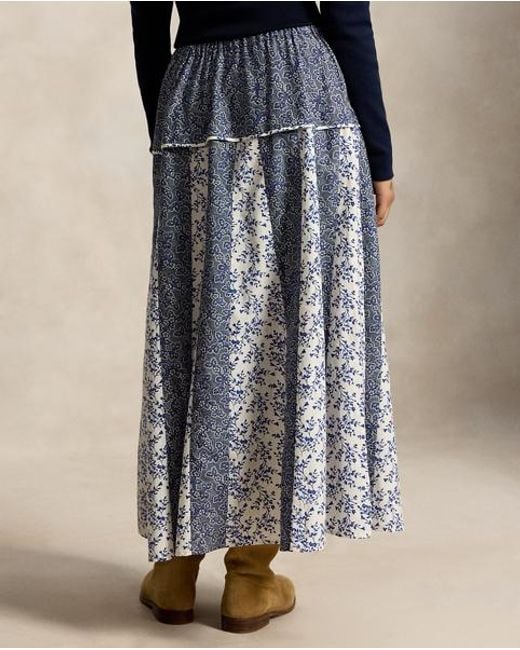 Polo Ralph Lauren Blue Floral Cotton And Silk A-Line Skirt