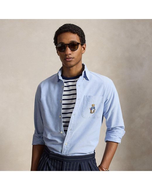 Polo Ralph Lauren Blue Custom Fit Polo Bear Oxford Shirt for men