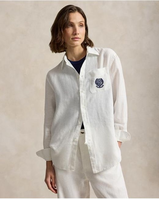 Polo Ralph Lauren White Wimbledon Oversize Fit Linen Shirt