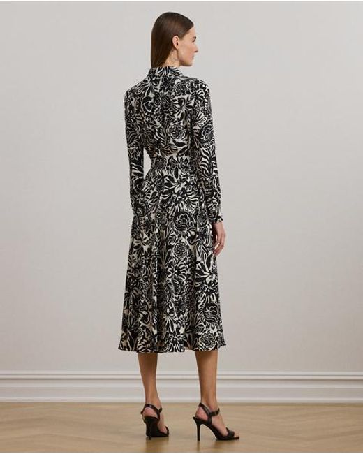 Ralph Lauren Black Geblümtes Midikleid Aus Crêpe