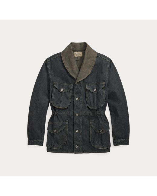 RRL Gray Cotton-Linen Denim Field Coat for men