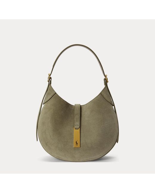 Polo Ralph Lauren Blue Polo Id Suede Small Shoulder Bag