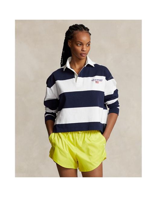 Polo Ralph Lauren Blue Striped Cropped Rugby Shirt