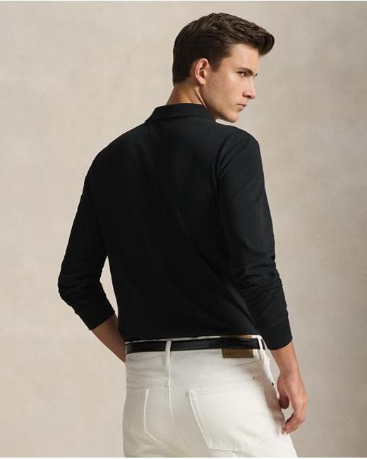 Polo Ralph Lauren Black Slim Fit Mesh Long-sleeve Polo for men