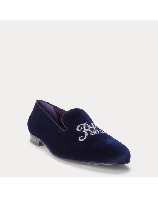 Ralph Lauren Blue Alonzo Bullion Velvet Slipper for men