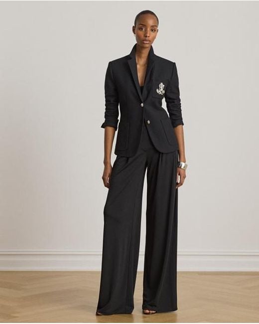 Ralph Lauren Black Pleated Stretch Jersey Wide-Leg Pant