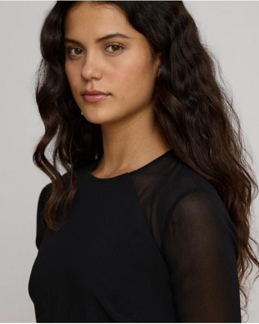 Ralph Lauren Black Georgette-Trim Crepe Long-Sleeve Gown