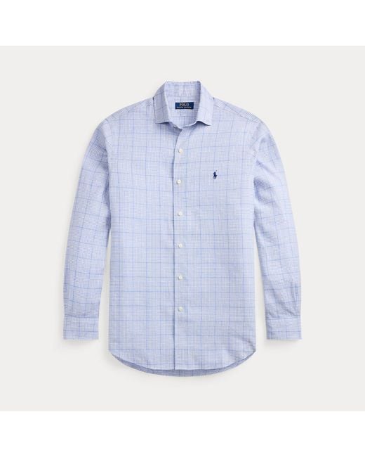 Polo Ralph Lauren Blue Custom Fit Checked Linen-Blend Shirt for men