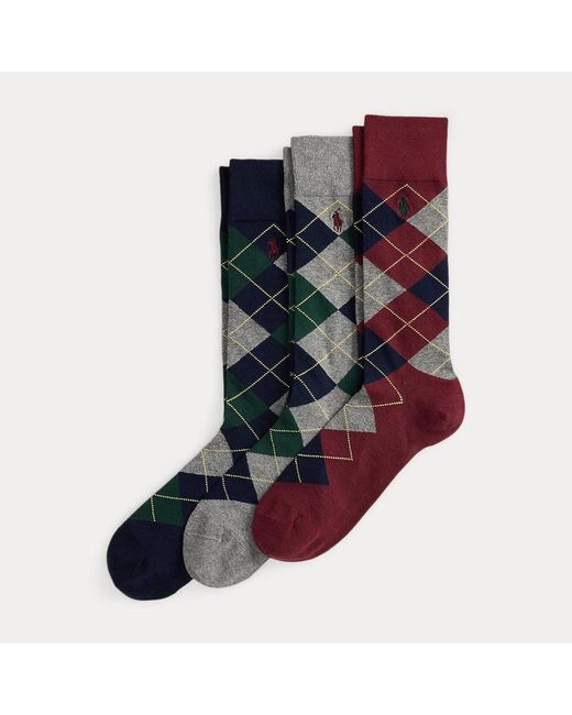 Ralph Lauren Blue Argyle Cotton-Blend Trouser Sock 3-Pack for men