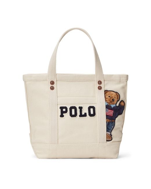 Polo Ralph Lauren Canvas Small Polo Bear Tote in Natural | Lyst