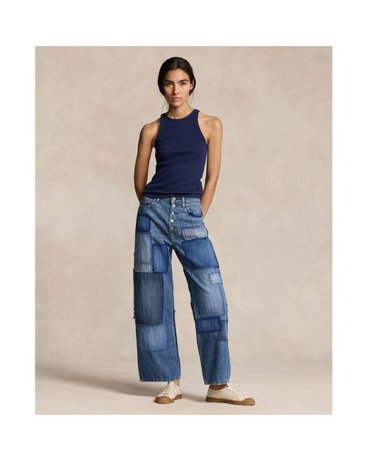 Polo Ralph Lauren Blue High-rise Wide-leg Crop Jean