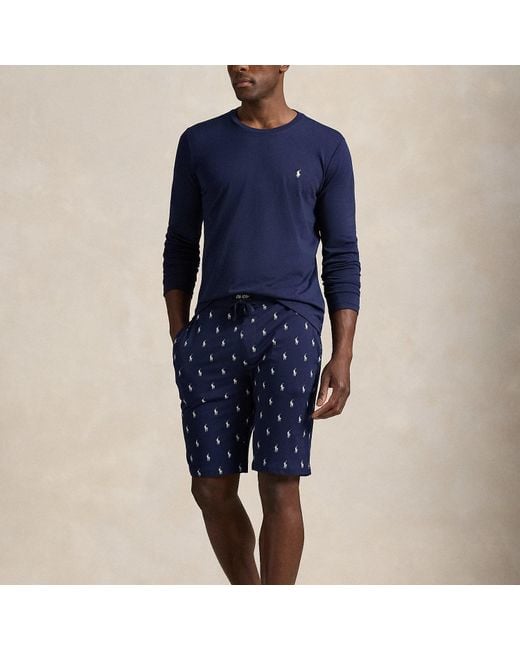 Polo Ralph Lauren Blue Allover Pony Cotton Jersey Sleep Short for men