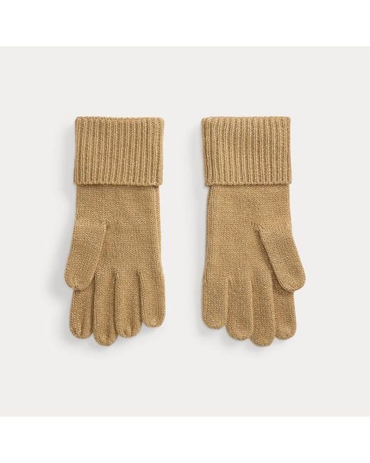 Ralph Lauren Natural Embroidered-Crest Metallic Knit Gloves