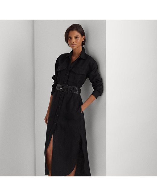 Vestido camisero de mezcla de lino Ralph Lauren de color Black