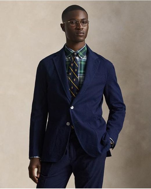 Polo Ralph Lauren Blue Polo Soft Modern-Fit Seersucker Jacket for men