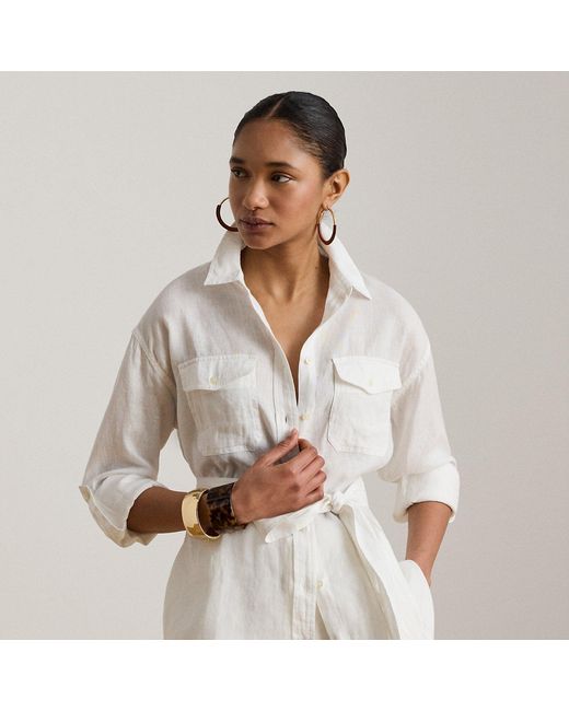 Ralph Lauren White Relaxed Fit Belted Linen Shirt