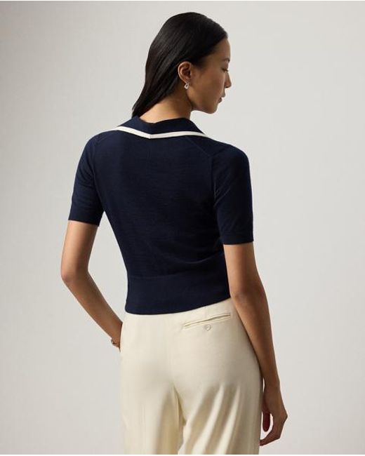 Ralph Lauren Blue Cashmere Jersey Polo Jumper