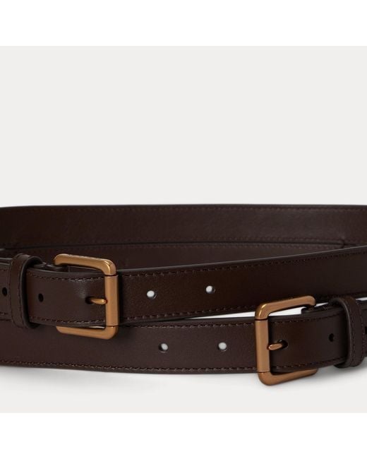 Ralph Lauren Brown Leather Double-Buckle Stacked Wide Belt