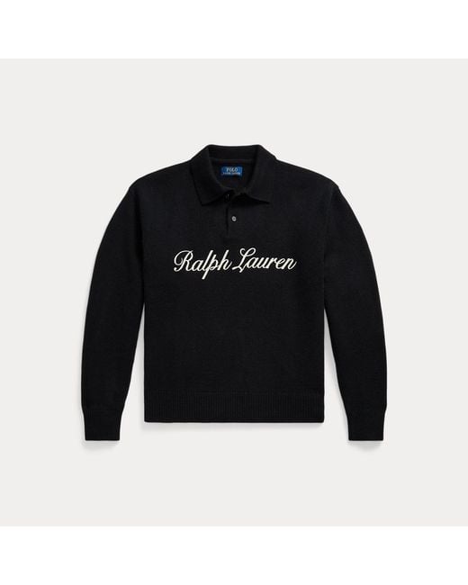 Polo Ralph Lauren Black Relaxed Fit Logo Wool-Blend Jumper for men