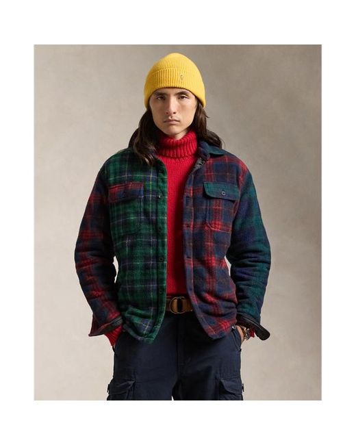 Polo Ralph Lauren Green Plaid Patchwork Fleece Shirt Jacket for men