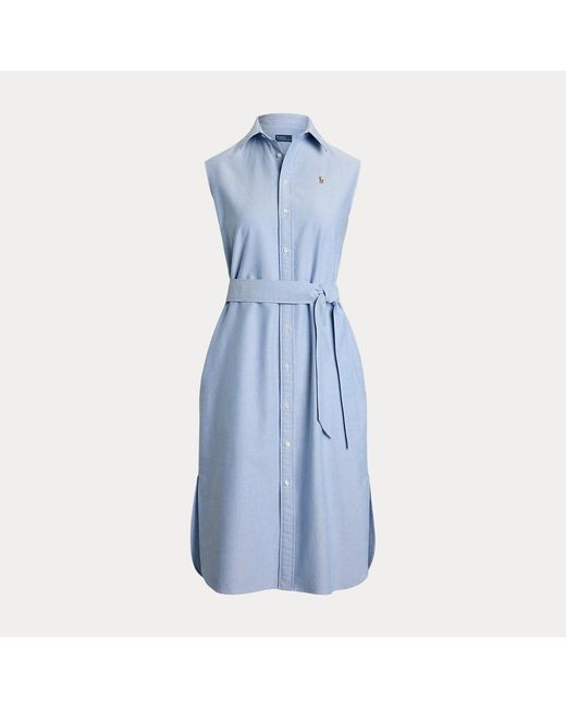 Polo Ralph Lauren Blue Belted Oxford Sleeveless Shirtdress