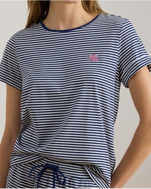 Ralph Lauren Blue Striped Cotton-Blend-Jersey Pajama Set