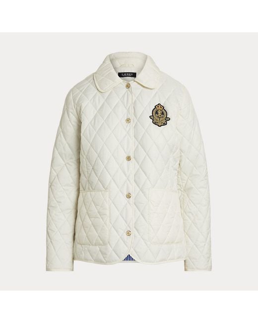 Ralph Lauren White Crest-Patch Diamond-Quilted Jacket