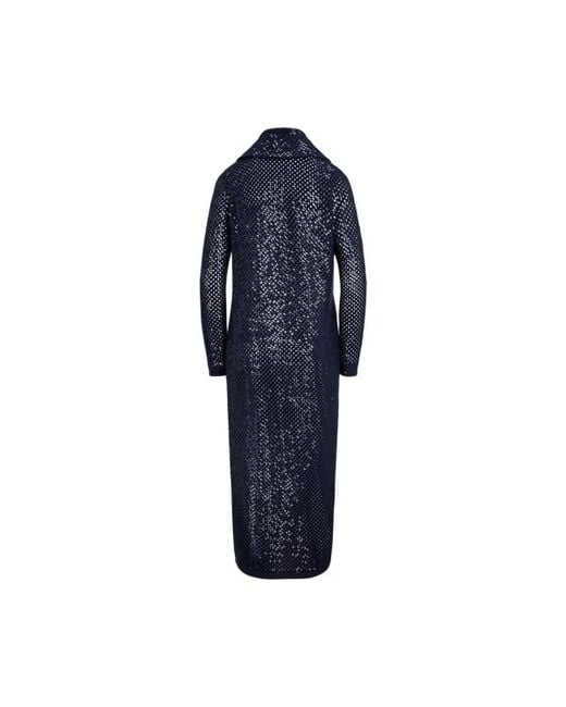 Ralph Lauren Blue Embellished Cashmere Mesh Long Cardigan