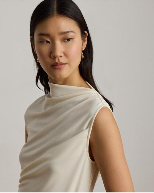 Ralph Lauren Natural Shirred Stretch Jersey Mockneck Top