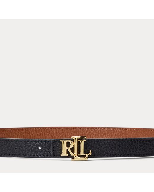 Ralph Lauren Multicolor Logo Reversible Leather Skinny Belt