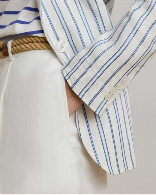 Ralph Lauren Gray Gestreifter Blazer Aus Leinenmischung