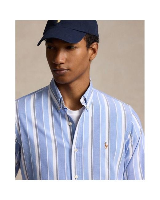 Polo Ralph Lauren Gestreiftes Custom-Fit Oxfordhemd in Blue für Herren