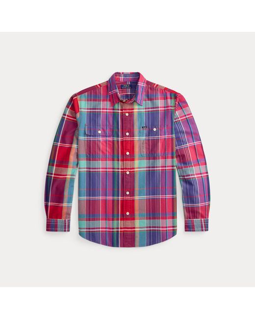 Polo Ralph Lauren Blue Classic Fit Plaid Oxford Workshirt for men