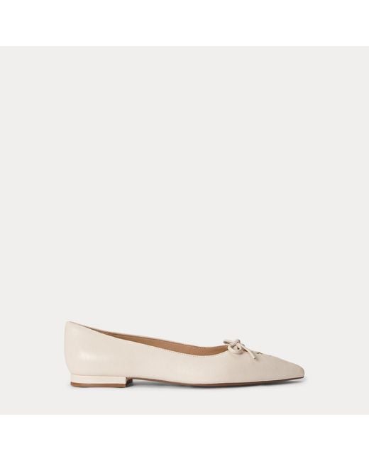 Ralph Lauren Natural Londyn Lace-Up Nappa Leather Ballet Flat