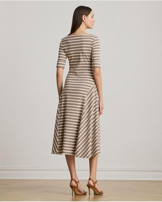 Ralph Lauren Gestreepte Stretchkatoenen Midi-Jurk in het Natural