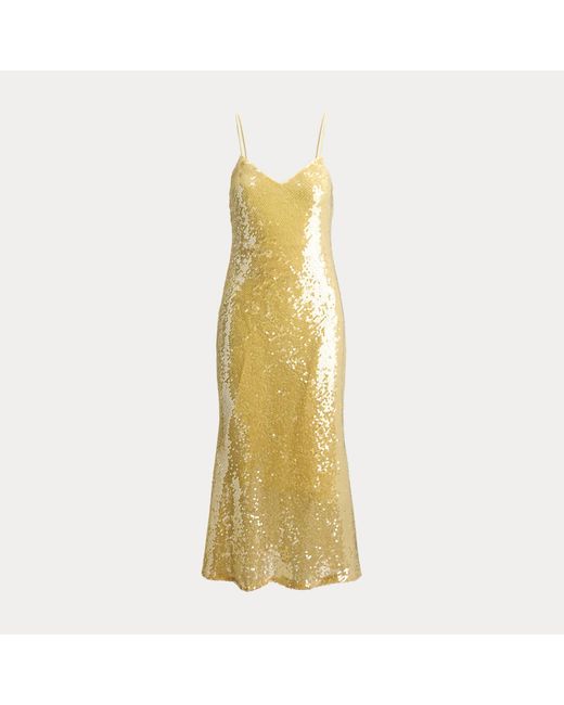 Ralph Lauren Natural Sequined Sleeveless Cocktail Dress