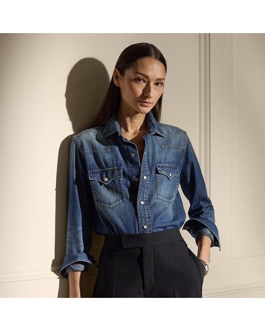 Ralph Lauren Blue Payson Cotton Denim Western Shirt