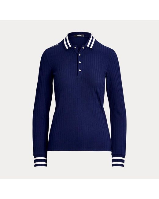 Ralph Lauren Blue Slim Fit Rib-knit Long-sleeve Polo Shirt