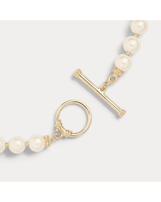 Ralph Lauren White Plated Faux-Pearl Toggle Necklace