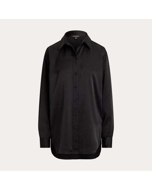Ralph Lauren Black Relaxed Fit Satin Charmeuse Shirt