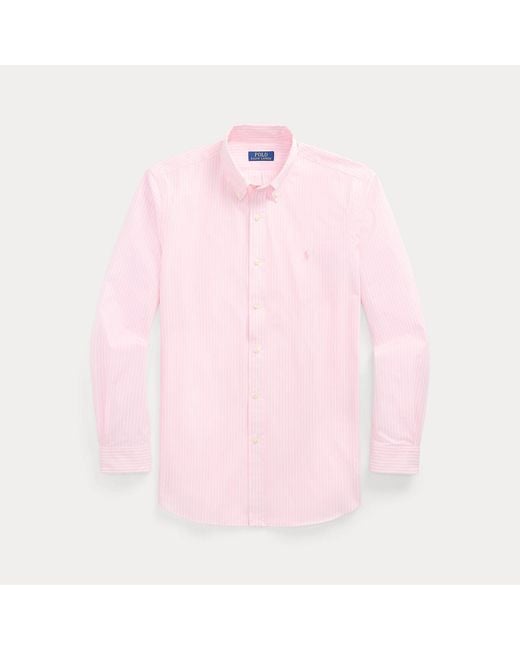 Polo Ralph Lauren Pink Custom Fit Striped Stretch Poplin Shirt for men