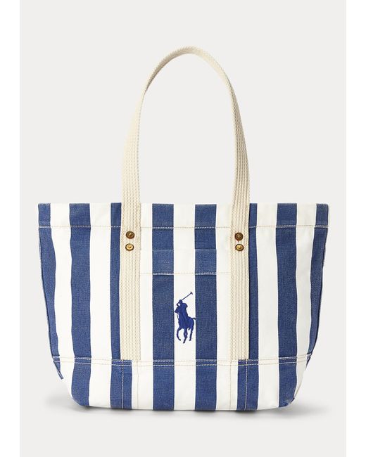 Cabas moyen rayé en toile Toile Polo Ralph Lauren en coloris Bleu - Lyst